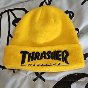 THRASHER ADULT GROWN UP SIZE HEAD BEANIE YELLOW USED GOOD SHAPE
